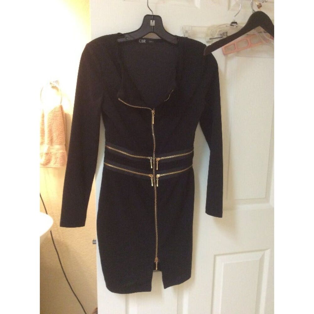 Casual Black Dress with Accent Zippers Size S.
